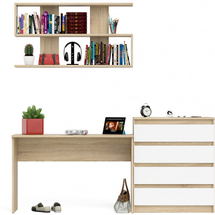 Мори письменный стол МСП1200.1 + Комод МК800.4 + Полка 1200, дуб сонома/белый