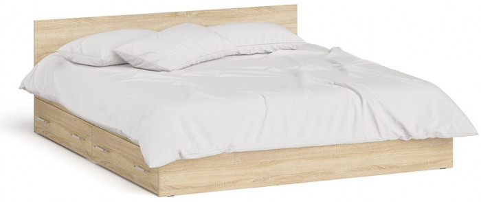 Мори Кровать с ящиками 1800, цвет дуб сонома, ШхГхВ 183,5х203,5х70 см., сп.м. 1800х2000 мм., без матраса, основание есть