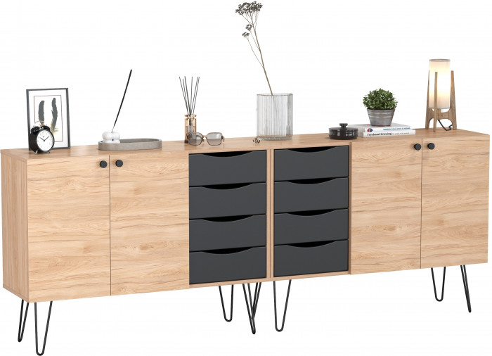 Брюс Комод-тумба 16.233 + Брюс Комод-тумба 16.233, цвет чёрный/Battle rock Santiago, ШхГхВ 226,8х38,3х85,6 см., универсальная сборка