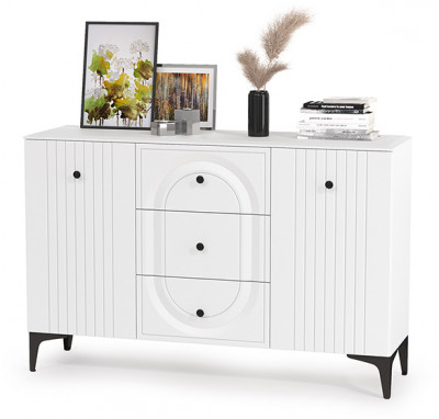 Валенсия Спальня 13.309 Комод, цвет ЛДСП белый шагрень/МДФ белый шагрень, ШхГхВ 133,2х38,4х87,5 см.