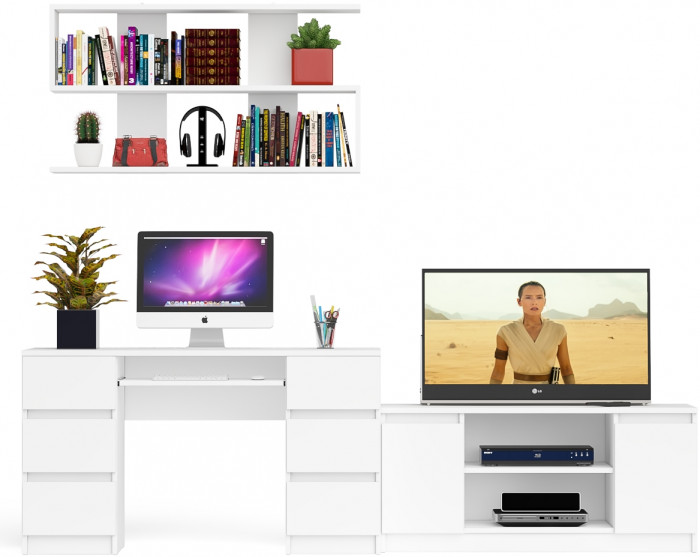 Мори компьютерный стол МС-2 + Тумба МТВ1200.1 + Полка 1200, белый