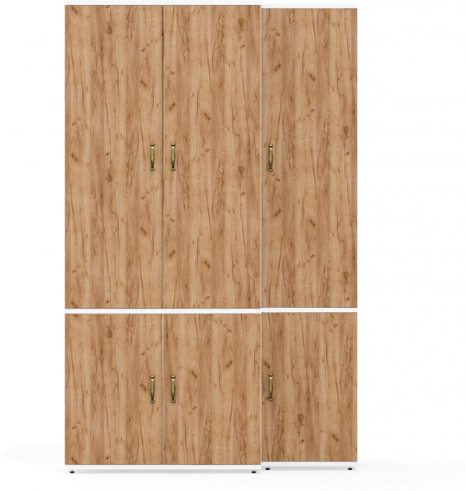 Лидер-8 Модуль Пенал МД 22Б + Шкаф МД 19Б, цвет белый шагрень/крафт золото, ШхГхВ 120х50х190 см., универсальная сборка