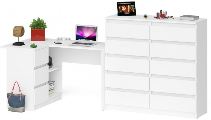 Мори Стол компьютерный МС-16 левый + Комод МК1200.10, цвет белый, ШхГхВ 244,8х84,9х115 см., выдвижные ящики слева, НЕ универсальная сборка