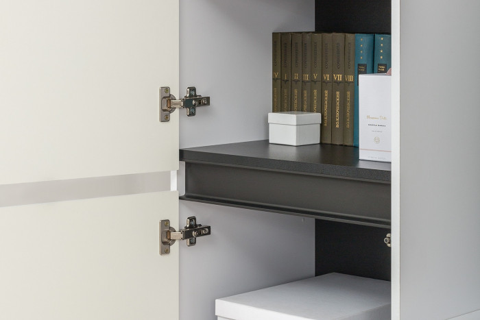 Сидней 13.200 Шкаф 2 штуки + Шкаф-витрина 13.201, корпус: белый/чёрный/фасады: МДФ белый глянец/стекло