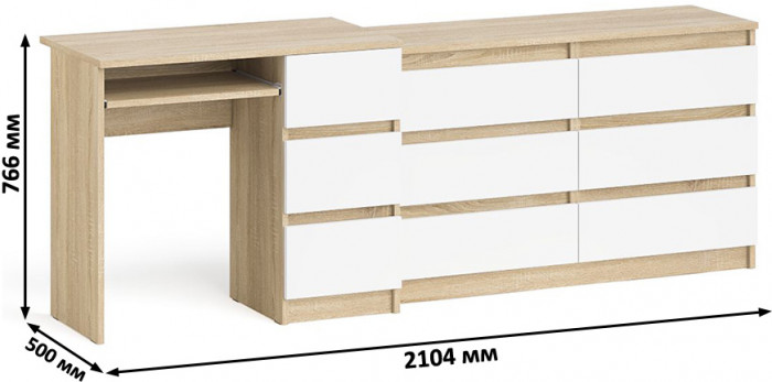 Мори компьютерный стол МС-6 правый + Комод МК1200.6, дуб сонома/белый
