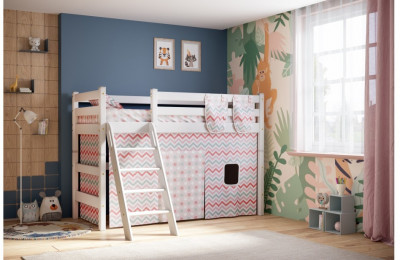 Кровать Соня (вариант 6) полувысокая с наклонной лестницей, белый