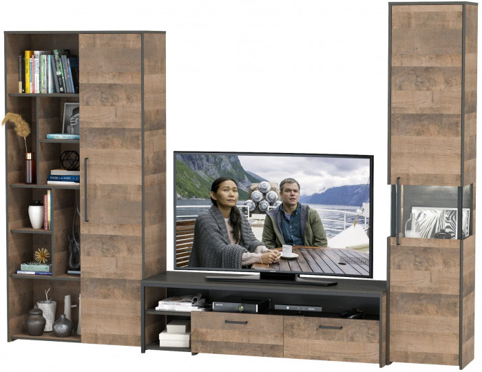 Трувор Гостиная 020, цвет дуб гранж песочный/интра, ШхГхВ 287,6х45,4х210 см., универсальная сборка