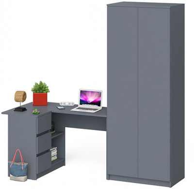 Мори Стол компьютерный МС-16 левый + Шкаф МШ800.1, цвет графит, ШхГхВ 204,8х84,9х209,6 см., выдвижные ящики слева, НЕ универсальная сборка