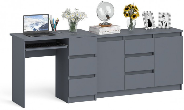 Мори Стол компьютерный МС-6 правый + Комод МК1200.3, цвет графит, ШхГхВ 210,4х50х76,6 см., выдвижные ящики справа, НЕ универсальная сборка