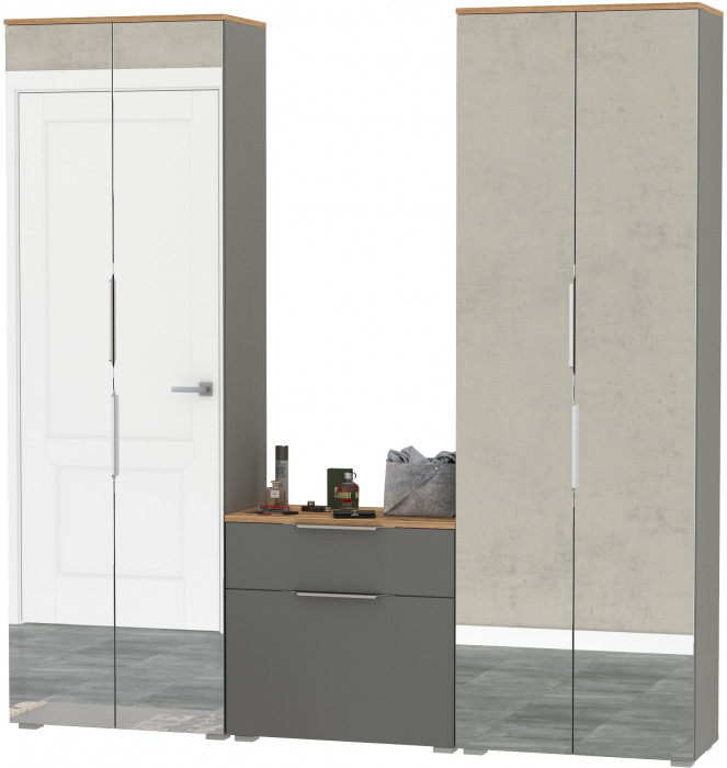 Октава Прихожая 24, цвет серый графит/дуб крафт золотой/фасады МДФ серый графит, ШхГхВ 193,7х35,4х197,6 см., универсальная сборка