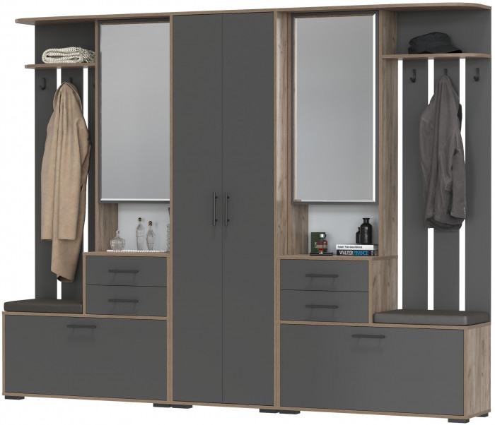 Прихожая Домино 3, цвет дуб крафт табачный/графит, ШхГхВ 260х36х202 см., универсальная сборка