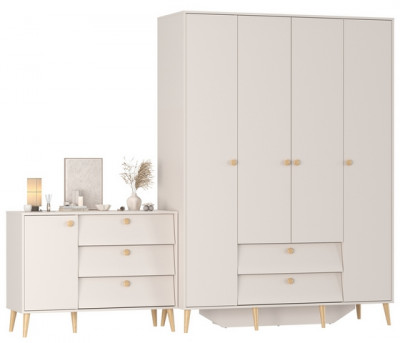 Афина Спальня Шкаф 4-х дверный + Комод с дверкой и тремя ящиками, кашемир серый