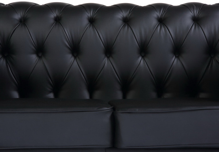 Диван кожаный черный, прямой 2-х местный, для дома, офиса, гостиной, кабинета Честер