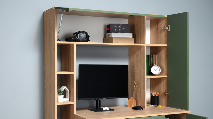 компьютерный стол Комфорт 12.71, гикори рокфорд натуральный/дымчатый зелёный