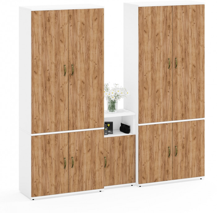 Лидер-8 Шкаф МД 20Б + Шкаф МД 20Б + Тумба МД 3.19, белый шагрень/крафт золото