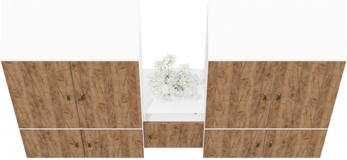 Лидер-8 Шкаф МД 20Б + Шкаф МД 20Б + Тумба МД 3.19, белый шагрень/крафт золото