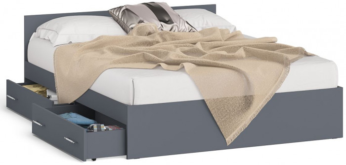 Мори Кровать с ящиками 1600, графит