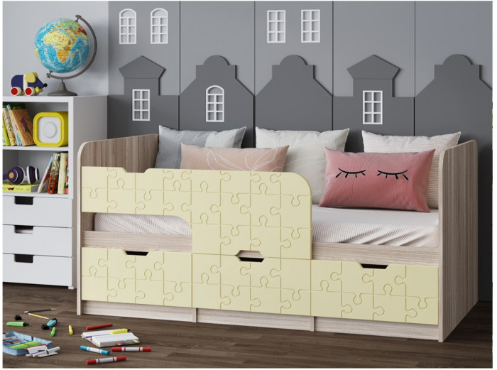 Детская кровать Юниор-9, 80х160 (Лайм глянец, Ясень шимо светлый)