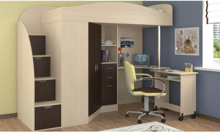 Детская кровать-чердак Теремок-1 Гранд, Дуб молочный / Венге