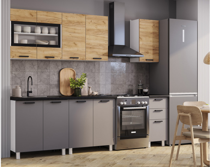 Кухня Крафт 2,0 м тип 2, Графит, Черный янтарь