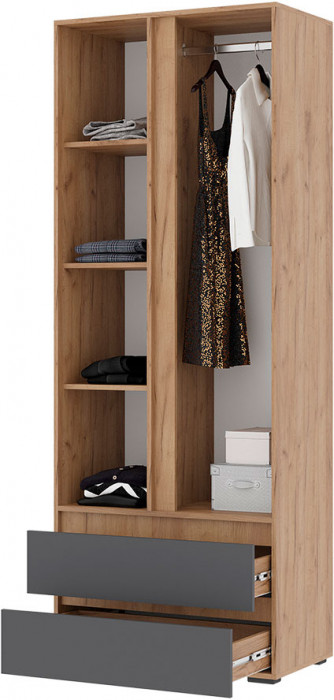 Хелен ШК 01 Шкаф 2х створчатый(0,800х2,100х0,460) серый графит/дуб крафт золото