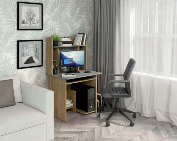 Стол компьютерный СК-5 + надстройка СКН-5 дуб крафт/ателье