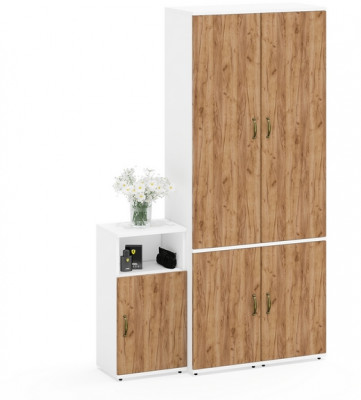 Лидер-8 Пенал МД 22Б + Пенал МД 22Б + Тумба МД 3.19, цвет белый шагрень/крафт золото, ШхГхВ 120х37,5х190 см., универсальная сборка