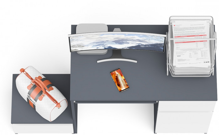 Мори Стол компьютерный МС-1 правый + Тумба ТМП400.1, цвет графит/белый, ШхГхВ 130,4х50х76,6 см., выдвижной ящик справа, НЕ универсальная сборка