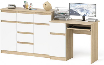 Мори компьютерный стол МС-1 левый + Комод МК1200.4, дуб сонома/белый