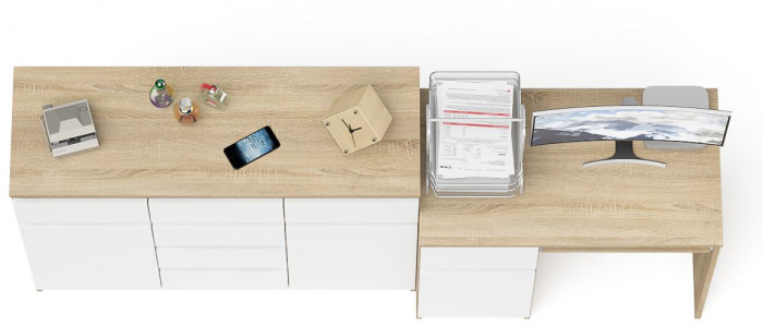 Мори компьютерный стол МС-1 левый + Комод МК1200.4, дуб сонома/белый
