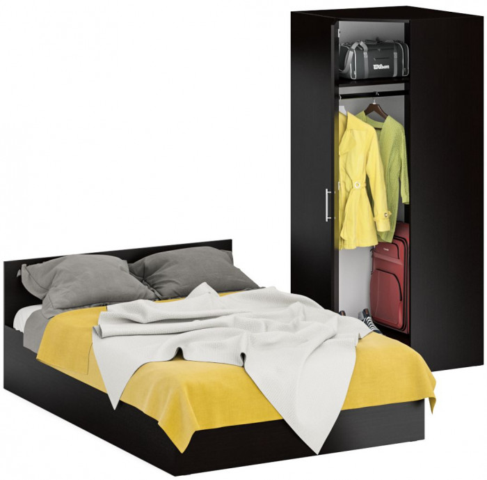 Кровать 1400 + Шкаф угловой Стандарт, цвет венге, ШхГхВ 143,5х203,5х70 + 81,2х81,2х200см., сп.м. 1400х2000 мм., без матраса, основание есть