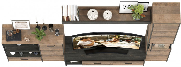 Трувор Гостиная 021, цвет дуб гранж песочный/интра, ШхГхВ 303,6х45,4х210 см., универсальная сборка