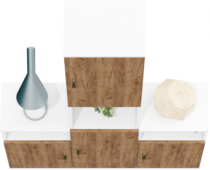 Лидер-8 Пенал + Тумба МД 3.19 + Тумба МД 3.19, цвет белый шагрень/крафт золото, ШхГхВ 120х30х190 см., универсальная сборка