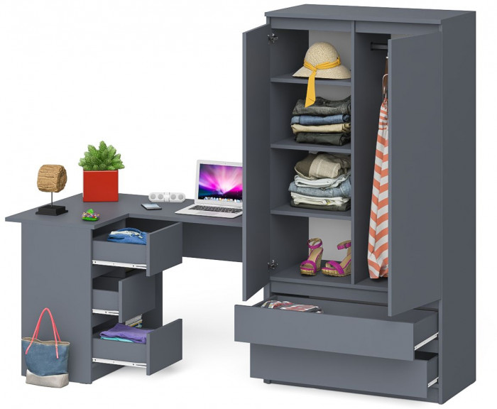 Мори компьютерный стол МС-16 левый + Шкаф МШ900.1, графит