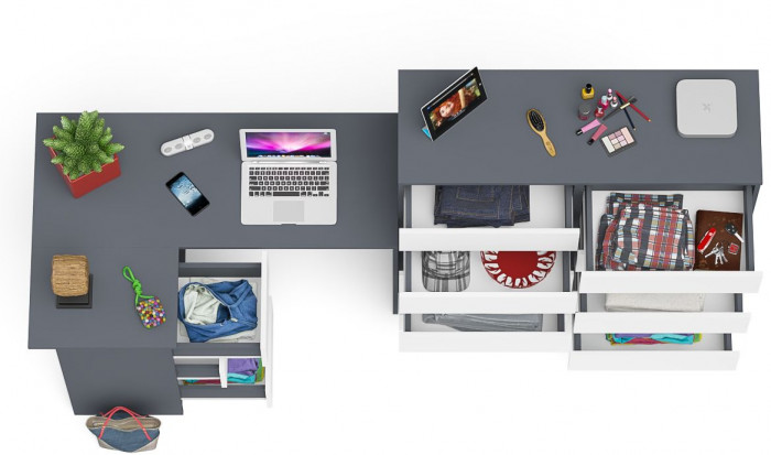Мори Стол компьютерный МС-16 левый + Комод МК1200.10, цвет графит/белый, ШхГхВ 244,8х84,9х115 см., выдвижные ящики слева, НЕ универсальная сборка