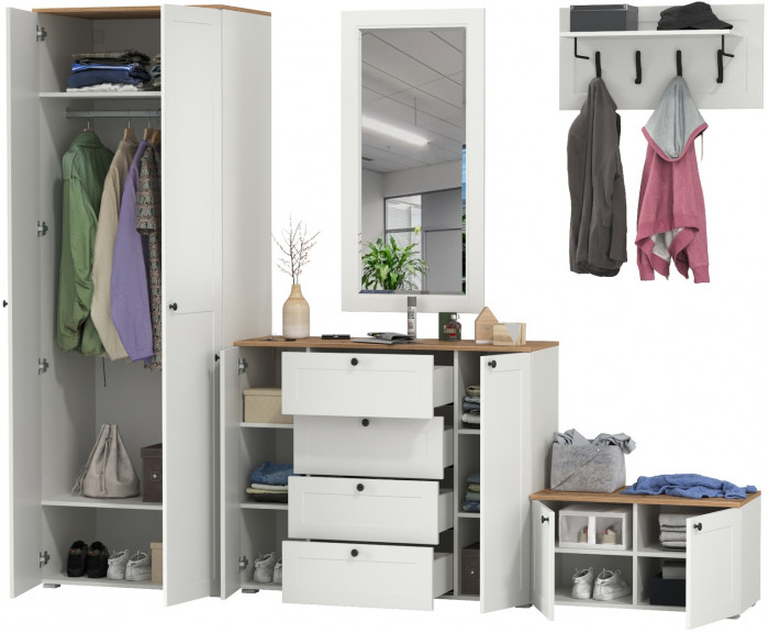 Остин Прихожая 53, белый шагрень/дуб крафт золотой