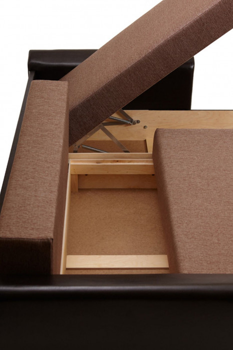 Диван-кровать угловой Амстердам, 150х200, еврокнижка, независимый пружинный блок, рогожка/экокожа, коричневый