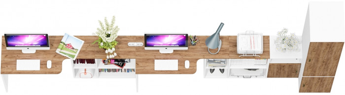 Лидер-8 Стол + Стол + Пенал МД 23Б + Тумба МД 3.19, белый шагрень/крафт золото