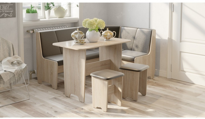 Техас Кухонный уголок Исп.1 (Дуб Сонома трюфель/Экокожа коричневая)