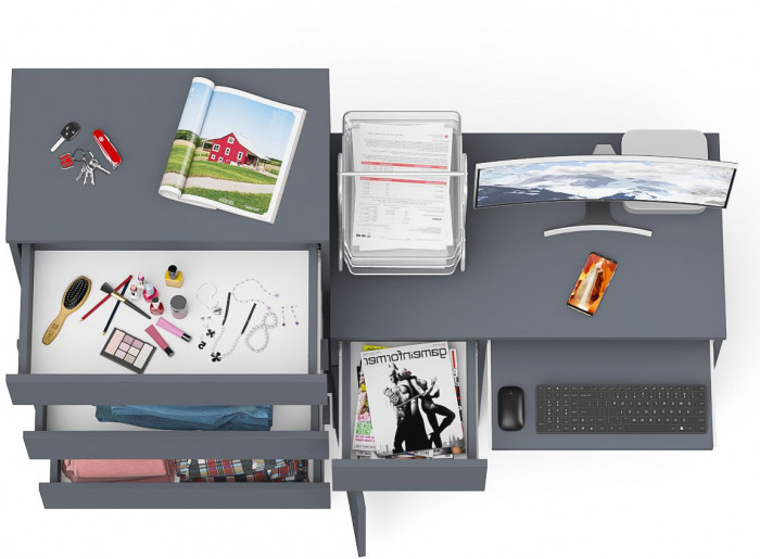 Мори компьютерный стол МС-1 левый + Комод МК700.5, графит