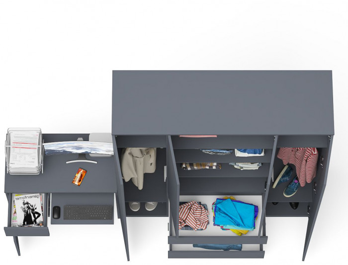 Мори компьютерный стол МС-1 левый + Шкаф МШ1600.1, графит