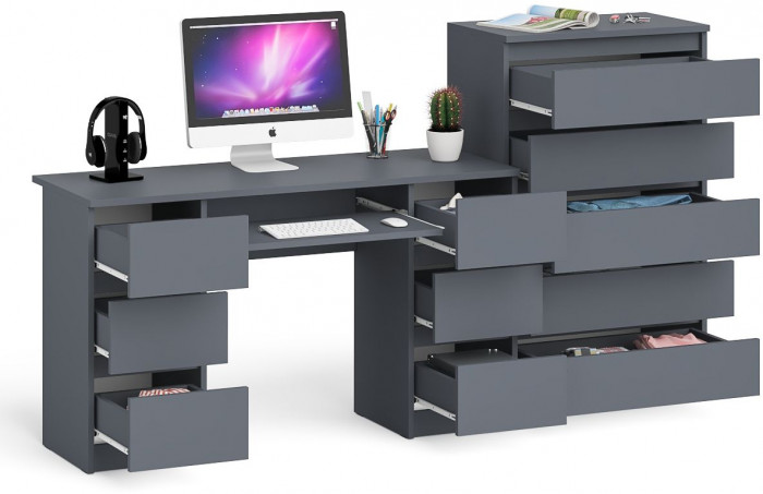 Мори компьютерный стол МС-2 + Комод МК700.5, графит