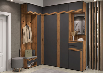 Прихожая Нао, набор №11, Дуб вотан/Графит, Вотан, Simple 27