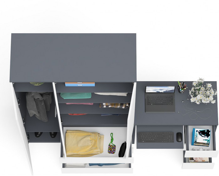Мори компьютерный стол МС-6 правый + Шкаф МШ1200.1, графит/белый