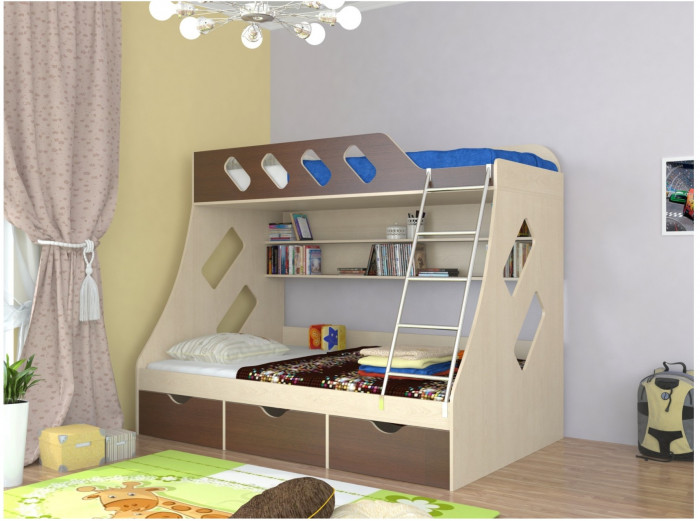 Дельта-20.01 Детская двухъярусная кровать с лестницей (Голубой, Дуб Сонома)