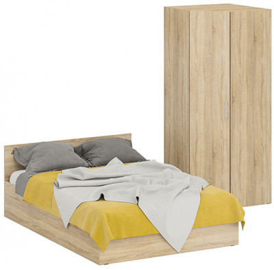 Кровать 1400 + Шкаф угловой Стандарт, цвет дуб сонома, ШхГхВ 143,5х203,5х70 + 81,2х81,2х200см., сп.м. 1400х2000 мм., без матраса, основание есть