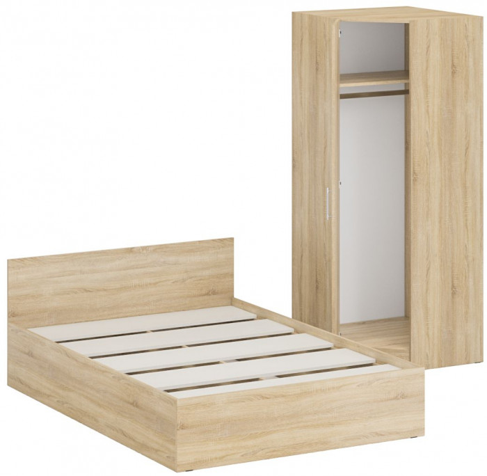 Кровать 1400 + Шкаф угловой Стандарт, цвет дуб сонома, ШхГхВ 143,5х203,5х70 + 81,2х81,2х200см., сп.м. 1400х2000 мм., без матраса, основание есть