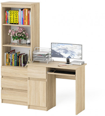 Мори Стол компьютерный МС-1 левый + Стеллаж МСТ600.3, цвет дуб сонома, ШхГхВ 150,4х50х179,6 см., выдвижной ящик слева, НЕ универсальная сборка