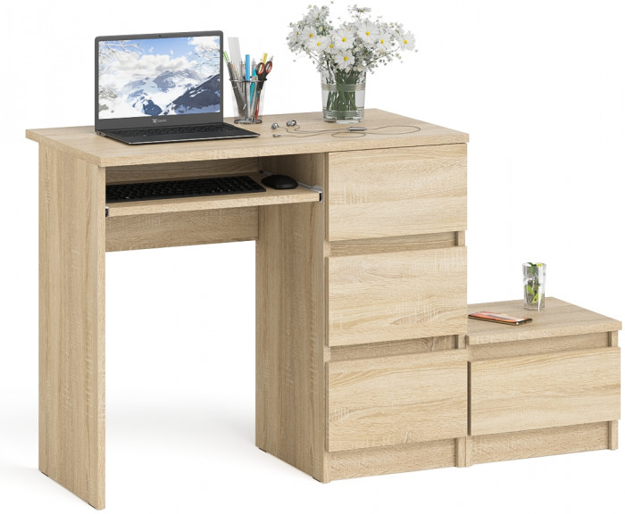 Мори Стол компьютерный МС-6 правый + Тумба ТМП400.1, цвет дуб сонома, ШхГхВ 130,4х50х76,6 см., выдвижные ящики справа, НЕ универсальная сборка