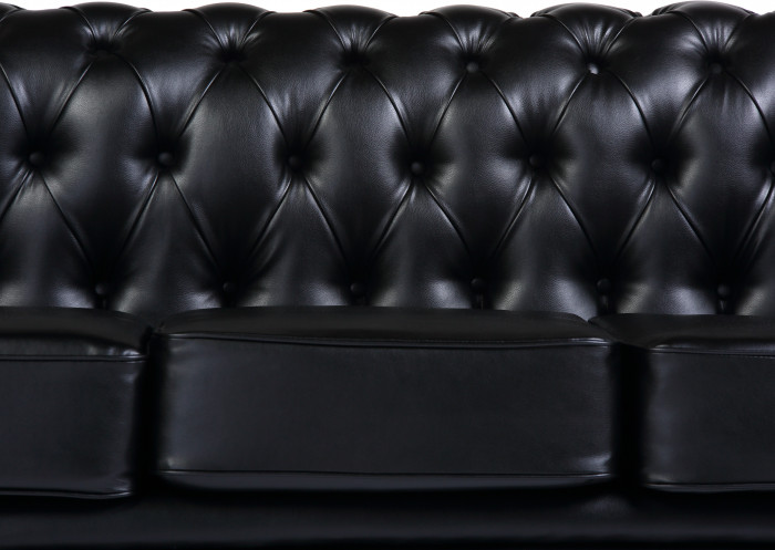 Диван кожаный черный, прямой 3-х местный, для дома, офиса, гостиной, кабинета Честер